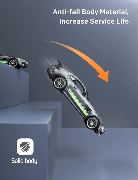 Mercedes Benz GT R Pro 1/12 Scale RC Car Official Licensed Drift Vehicle in mid-air showcasing anti-fall body material.