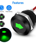 Two Pack 12V Green LED Indicator Lights For Cars And Trucks Waterproof Signal Lamps with green arrow and plug n play feature