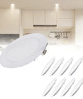 8 in IC Rated Recessed Ceiling Light, 18W 1260LM Slim Flat Panel LED Downlight, with white trim and canless design in a modern kitchen
