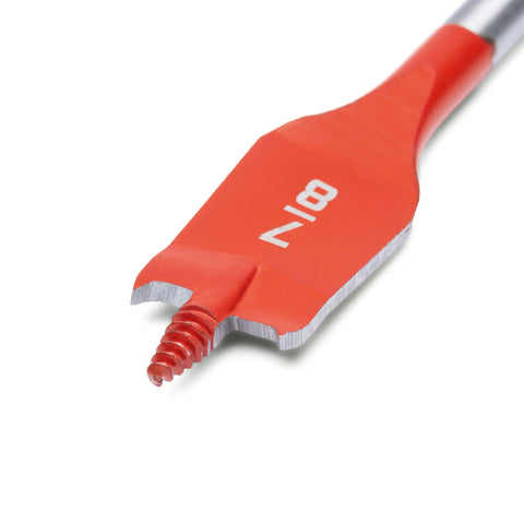 Close-up of Two Piece Screw Point Paddle Drill Bit, 6-Inch Length By Seven-Eighths Inch Diameter, Go-Fast Speed Striker Design and chip clearing paddle tip