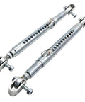 Universal Front End Tubular Travel Limiters Weld On Quick Adjustable For Drag Race Cars With Lower Control Arm Mounts Built To Be Durable Lightweight And Easy Pin Replacement For Max Front End Travel Control, silver tubular pair