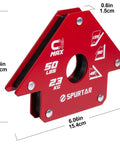 Spurtar red welding magnet square angle clamp, 50 lb holding power, showing 45°, 90°, 135° angles (angled view)