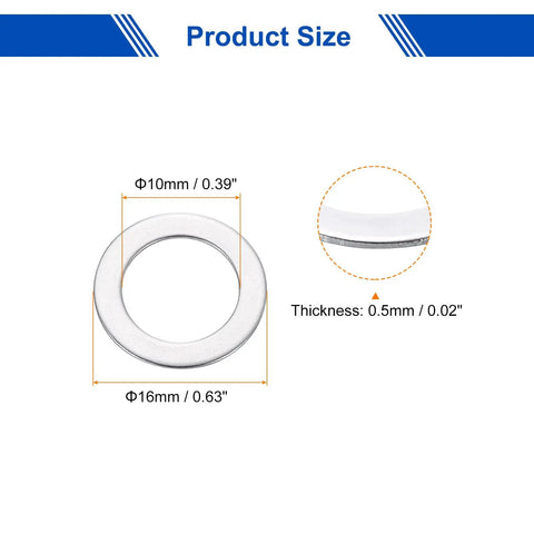 Twenty Piece M10 Flat Washers Built Different With Solid 304 Stainless Steel Measuring Ten By Sixteen Millimeters As Reliable Spacers For Auto Bolts And Shop Rigs showing dimensions.