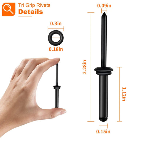 Three Sixteenth Inch Tri Grip Rivets Set Fifty Pieces With Waterproof O Rings For Marine Use Aluminum Blind Rivets size details