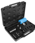Front Leaf Spring Pin And Bushing Service Kit For Trucks And Heavy Duty Repairs in a black plastic case with various tools.