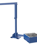 Heavy Duty Portable Offset Jib Crane With 500 Lb Capacity And 8 Foot I Beam Steel Construction Concrete Filled Base showing side view with anchored column.