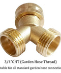 Brass 2 Way Y Shaped Garden Hose Splitter, 3/4 Inch GHT Inlet To Dual 3/4 Inch GHT Outlets, Swivel Connector, No Valve, Double Outlet