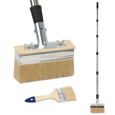 Long Handle Deck Stain Brush Set Pro Grade With 60 Inch Reach Includes 6 Inch Wide Stain Brush And 3 Inch Detail Paint Brushes