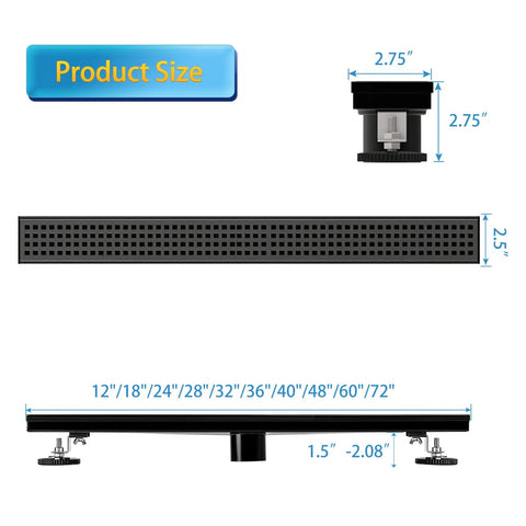32 Inch Black Linear Shower Drain With Removable Grate Cover Brushed 304 Stainless Steel Ultra Fast Drainage Hair Strainer Adjustable Feet No Rust Easy Clean Modern Built To Last Shower Floor Solution