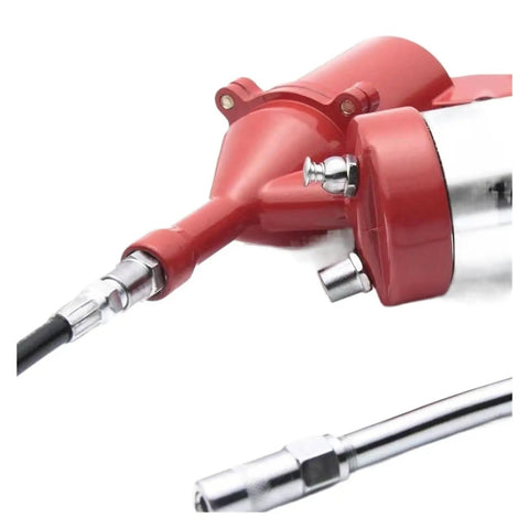 Beefy 400cc Pneumatic Grease Gun With Stainless Steel Spring showing nozzle and flexible hose in close-up view