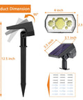 Diagram showing dimensions of Solar Spot Lights Outdoor for Landscape, 6 Pack with 3 Modes, IP67 Waterproof Garden Lighting.