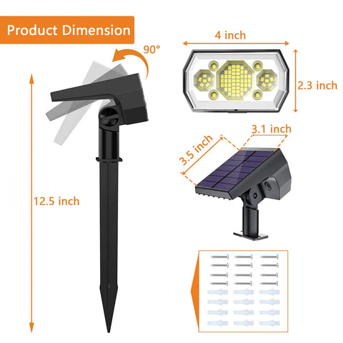 Diagram showing dimensions of Solar Spot Lights Outdoor for Landscape, 6 Pack with 3 Modes, IP67 Waterproof Garden Lighting.