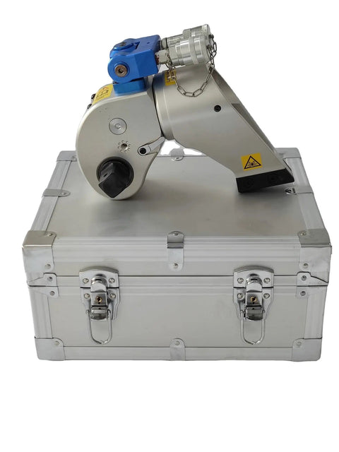 Heavy Duty Hydraulic Torque Wrench Featuring 1.5 Inch Square Drive And A Badass Build on an aluminum case.