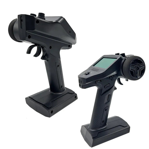 Black 10 Channel RC Transmitter And Receiver Set With 2.4GHz SKY Tech For Crawler, Buggy, Cars And Boats, two controllers on display