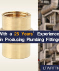 Seven Hundred Piece Bulk Bundle Of Quarter Inch Female Npt Brass Pipe Couplings For Water And Fuel Lines Featuring Straight Up Solid Lead Free Construction And No Nonsense Heavy Duty Industrial Grip - Close-up of brass coupling.