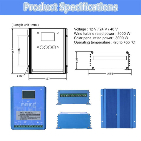 Hybrid Wind And Solar MPPT Charge Controller 5KW 10KW 12V 24V 48V For Off Grid Battery Charging dimensions and features