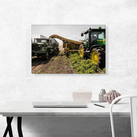 Farm Life Canvas Art Print With Tractor And Cropland Scene, Stretched And Framed Giclee Wall Decor, 26 By 18 Inches, Rustic Farmhouse Poster
