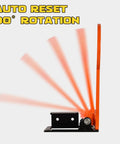Auto reset feature of Three Eighths AR500 6 Inch Classic Popper Steel Target, orange, showing 90-degree rotation for pistols and rifles