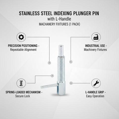 Heavy Duty Stainless Steel Indexing Plunger Pin With Tough L Handle And弹簧 Loaded Position Lock for machinery fixtures.