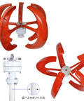 Portable 200W Wind Turbine Kit With 5 Blade Vertical Axis 12V Output 3 Phase Permanent Magnet Generator Controller Built For Hybrid Wind And Solar Systems shown with red blades and mounting detail.