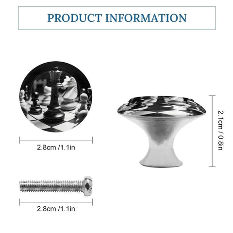 Black And White Chess Cabinet Knobs 2 Pack Stainless Steel Round Drawer Knobs dimensions and screw detail image