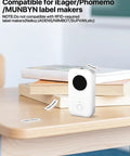 Top Tier Thermal Label Maker Tape 12mm By 40mm Legit Strong Grip White Refill Rolls on a wooden table with text labels.