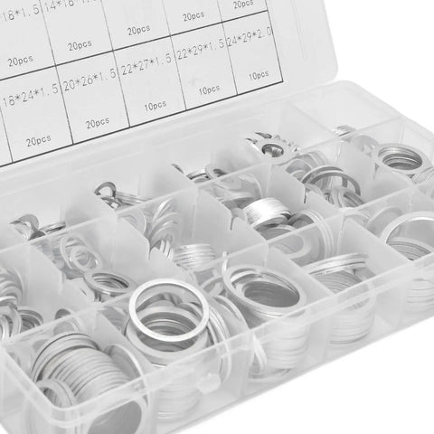 Rustproof Aluminum Washer Kit With Storage Box 450 Pcs Flat Round Washers For DIY Projects Super Handy Furniture Repair Appliances And Outdoor Gear Ultra Durable Gaskets For Quick Easy Home Fixes, labeled organizer