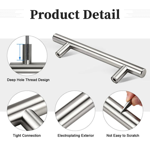 30 Pack 3-3/4 Inch Hole Center Cabinet Pulls Brushed Nickel Stainless Steel Kitchen Cabinet Handles detail image
