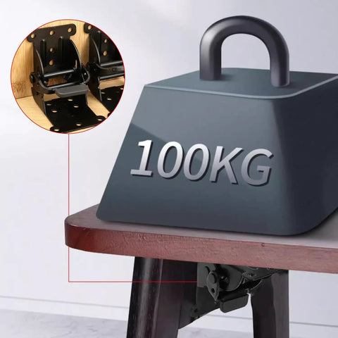 Three Piece Black Folding Table Braces With 180 Degree Self Lock Hinges for quick install, showing heavy duty black steel brackets.