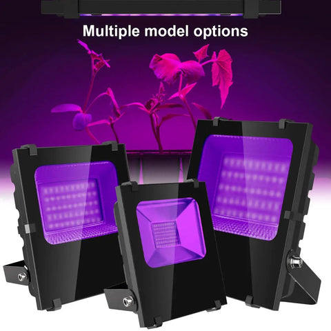 Heavy Duty 120W Outdoor UV Black Light Floodlight 395nm IP66 Waterproof with tempered glass, two-pack glowing with purple light