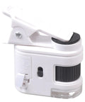 Pocket Sized Digital Microscope With 1000X Magnification And Built In LED Light For Close Up Viewing Of Tiny Subjects Like Fabric Weave Leaves And Electronics In A Compact Grab And Go Gadget, white clip-on design