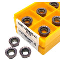Top Notch Indexable Carbide Lathe Tool Blades 10 Piece Set With Rpmt And Rcgt Grades For Stainless Steel Turning and Hard Alloy Machining That Lasts Through Heavy Duty Job Sites, RPMT carbide inserts in yellow case.