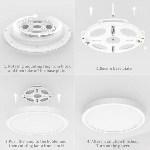 Installation steps for Smart LED Ceiling Light Flush Mount With WiFi Voice Controlled 35W 12 Inch Color Changing RGB Dimmable.