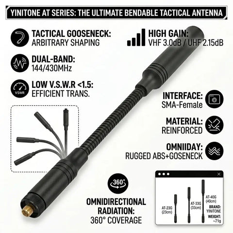 Beefy Dual Band Ham Radio Antenna For VHF UHF 136 To 174 MHz And 400 To 470 MHz High Gain with flexible gooseneck design.