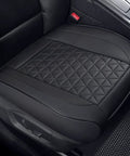 Premium Faux Leather Front Bottom Car Seat Cover With Grippy Anti Slip Wrap Around Lower Cushion Protector Durable Wear Resistant Water Repellent Fits Most Vehicles 1 Piece Black, shown on car seat interior