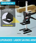 XKONE labor-saving arm jack, front view; black steel clamp with anti-slip base, 12.2 in tall, 3.9 in square footprint.