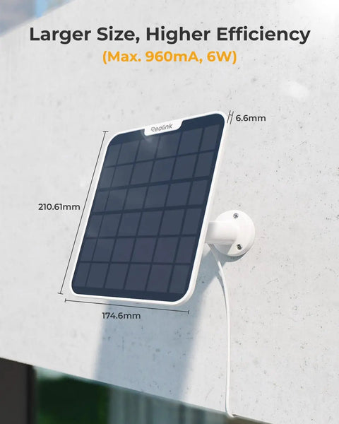 6W Solar Panel For Battery Cameras Mounted Outdoors Showing Dimensions and Cable