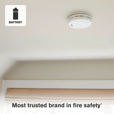 Battery Operated Combination Smoke And Carbon Monoxide Alarm With Slim Profile Design installed on ceiling
