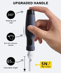 Hand holding Mini Precision Screwdriver Set With Color Coded Bits And Built In Magnetizer, showing anti-slip handle and max torque.