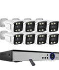 Plug And Play 8CH PoE Security Camera NVR Kit Delivering True 4K Ultra HD Clarity And Smart AI Face Detection For Easy Home And Driveway Lockdown Setup Anywhere - 8 cameras and NVR unit visible.