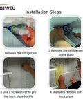 Replacement Ice Maker Fill Tube And Water Line Kit W11415785 With Install Tools For Easy Install And OEM Grade Compatibility With Your Ice Maker Replaces AP6978206 67006317 W11232485 12961401 4958118 PS12745424 Includes Tools For An Easy Install. installation steps shown on refrigerator back panel