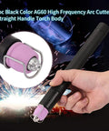 Hand holding Straight Plasma Cutter Torch Body Replacement For Arc Air Systems, black finish, heavy-duty