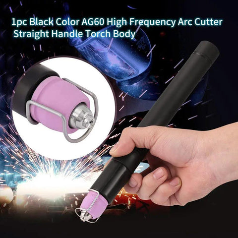 Hand holding Straight Plasma Cutter Torch Body Replacement For Arc Air Systems, black finish, heavy-duty