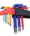 Top Tier 9 Piece Chrome Vanadium Hex Key Wrench Set with Textured Non Slip Grip For Tough Maintenance, Assembly Jobs At Home or Garage, Ball Flat Ends, Color Coded L Keys To Tackle Any Bolt, color-coded L keys in holder