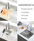 Undermount Workstation Kitchen Sink With Built In Accessories 15x19 Inch Single Bowl 16 Gauge Stainless Steel 10 Inch Deep Handmade With Cutting Board And Strainer