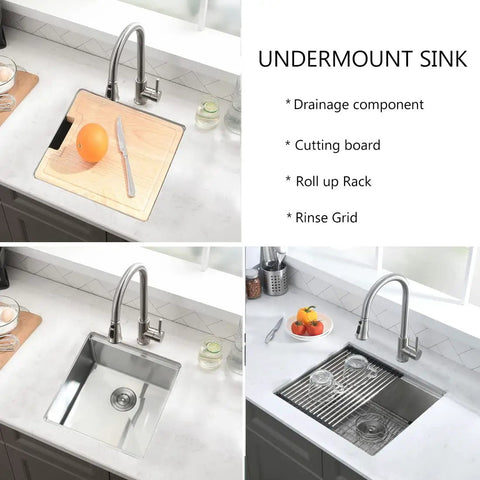 Undermount Workstation Kitchen Sink With Built In Accessories 15x19 Inch Single Bowl 16 Gauge Stainless Steel 10 Inch Deep Handmade With Cutting Board And Strainer