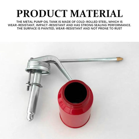 Grease Monkey Approved Manual Pump Oil Can And Oiler Gun Two Pack with red metal tank and dripless spout for lubrication.
