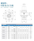 Technical drawing of 90 Degree Power Tool Turret Holder Fixer For B M T Series With Lock And External Lock Options for ER20b sizes.