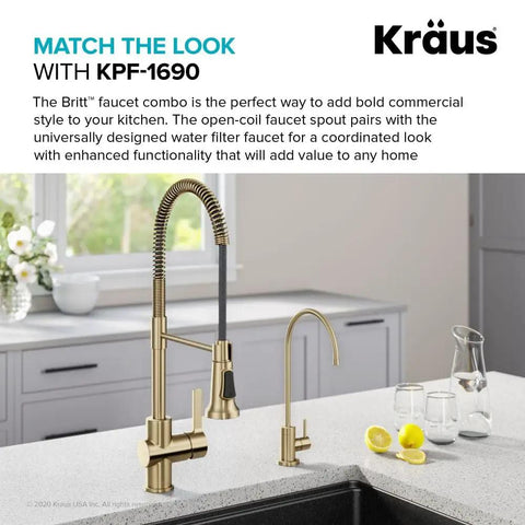 Hella Durable Standalone Kitchen Water Filter Faucet In 100 Percent Lead Free Brass With A Slick Spot Free Antique Champagne Bronze Finish For Fresh Filtered Drinking Water in a modern kitchen setting.