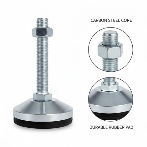 Adjustable Leveling Foot for Furniture to Stop Wobble on Irregular Floors with Carbon Steel Leg and D40 Rubber Pad